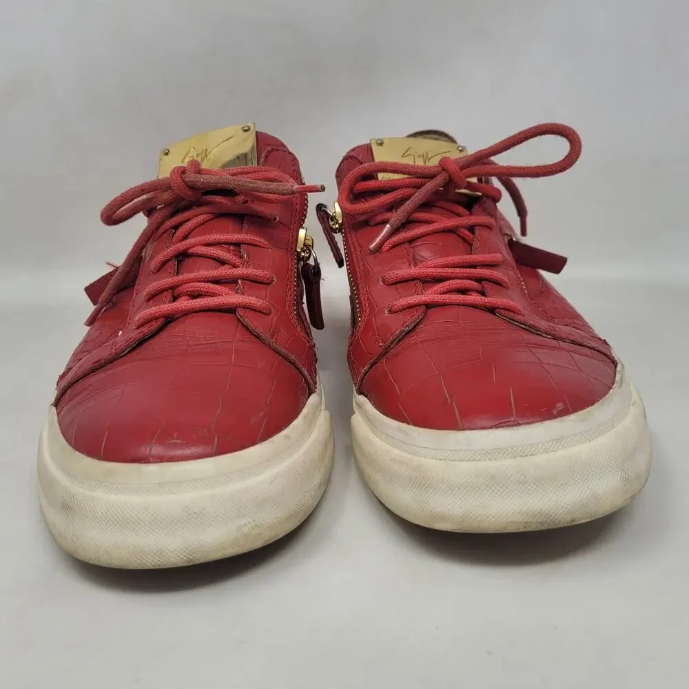 Giuseppe Zanotti Shoes EU40 US7 Red Leather Croc Embossed Low Top Lace Up Italy‎